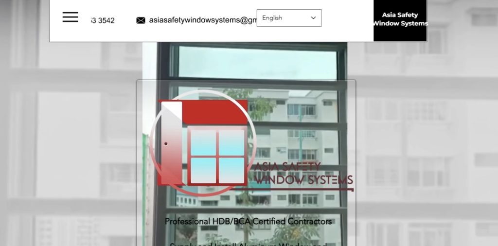 Asia Safety Window Systems homepage showing HDB and BCA certified window contractor services