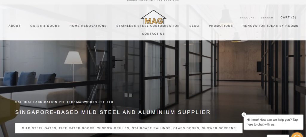 M Aluminium & Glass homepage showing aluminium and mild steel products in Singapore