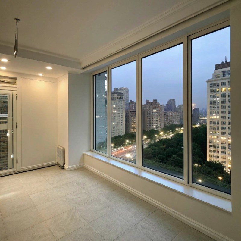 a view of a city from the window of a house